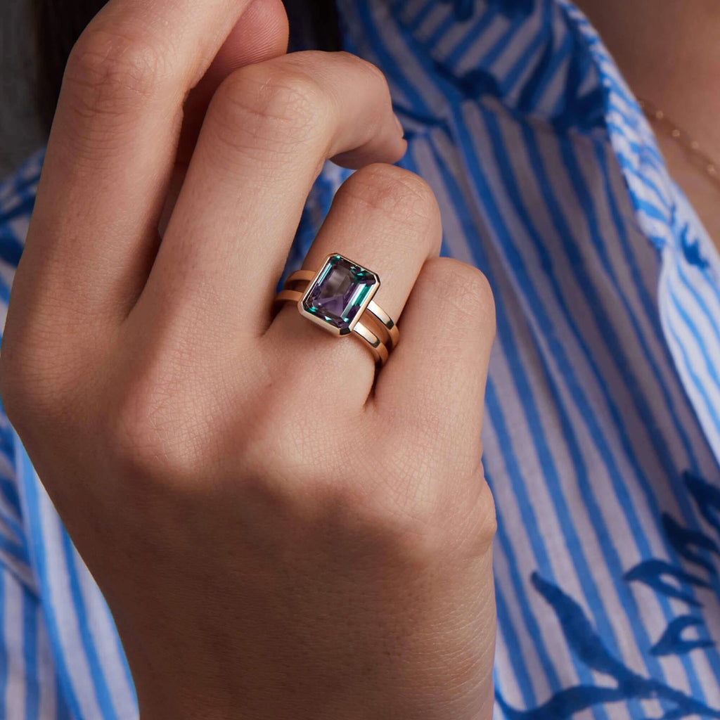 Warren Vertical Alexandrite Ring in 14k Gold (June)