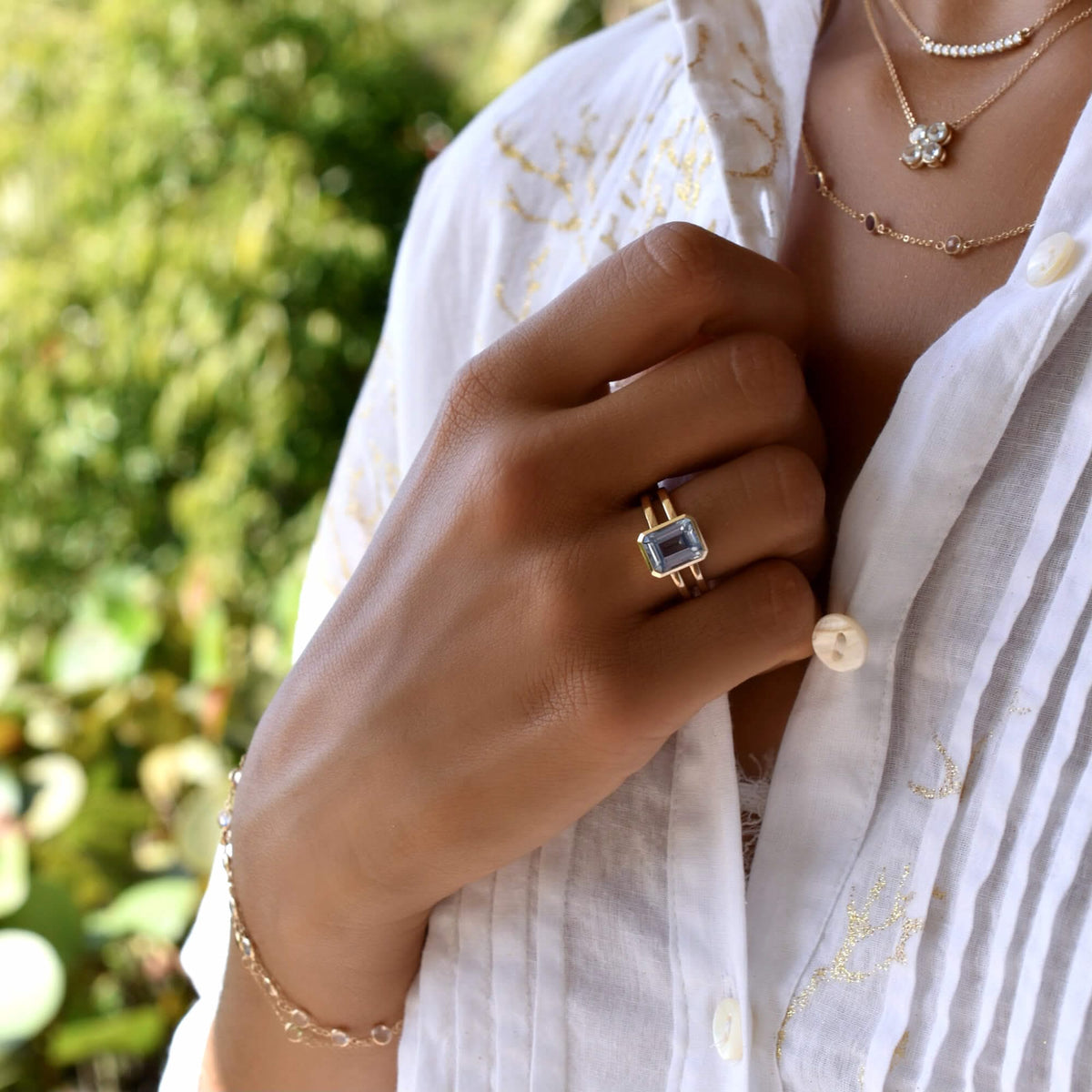 Warren Vertical Aquamarine Ring in 14k Gold (March)