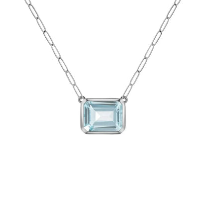 Warren Nantucket Blue Topaz Necklace on Adelaide Mini Chain in 14k Gold (December)