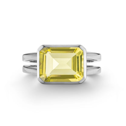 Warren Horizontal Lemon Verbena Quartz Ring in 14k Gold (August)