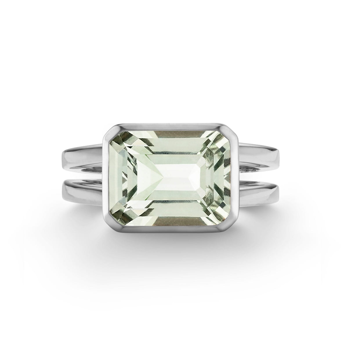Warren Horizontal Green Amethyst Ring in 14k Gold (February)
