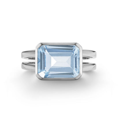 Warren Horizontal Aquamarine Ring in 14k Gold (March)