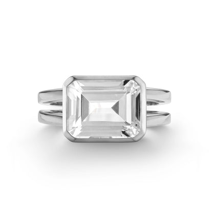 Warren Horizontal White Topaz Ring in 14k Gold (April)