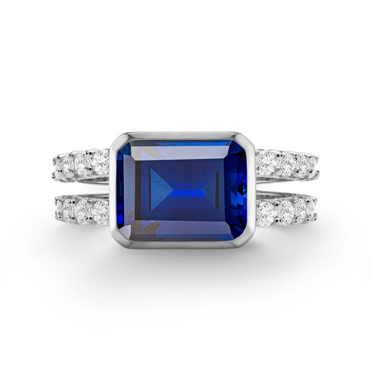 Warren Horizontal Sapphire Ring with Diamonds in 14k Gold (September)