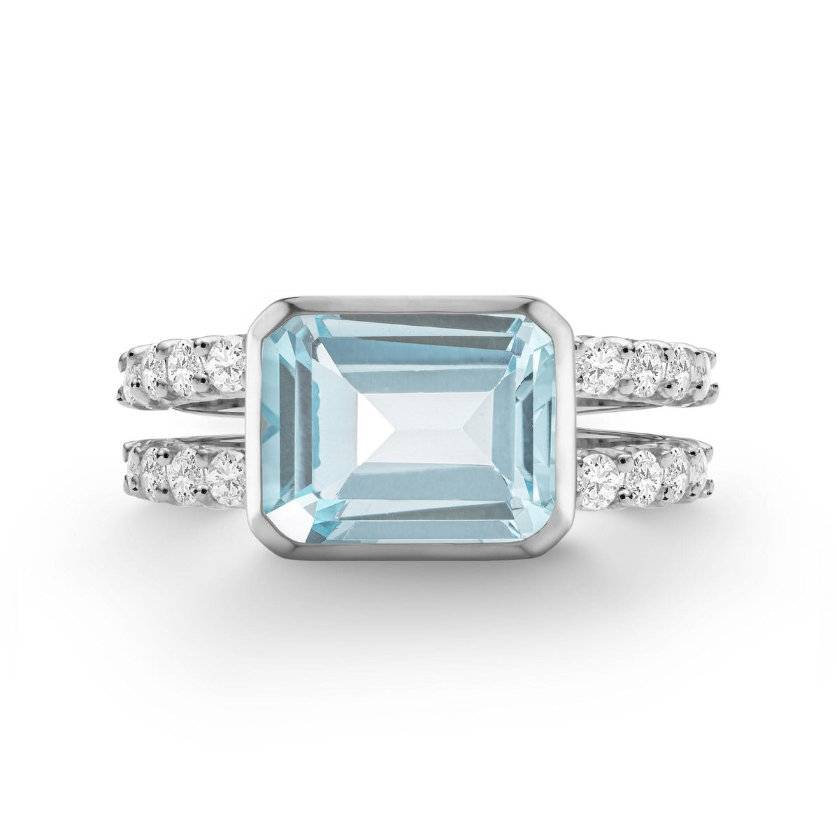 Warren Horizontal Nantucket Blue Topaz Ring with Diamonds in 14k Gold (December)