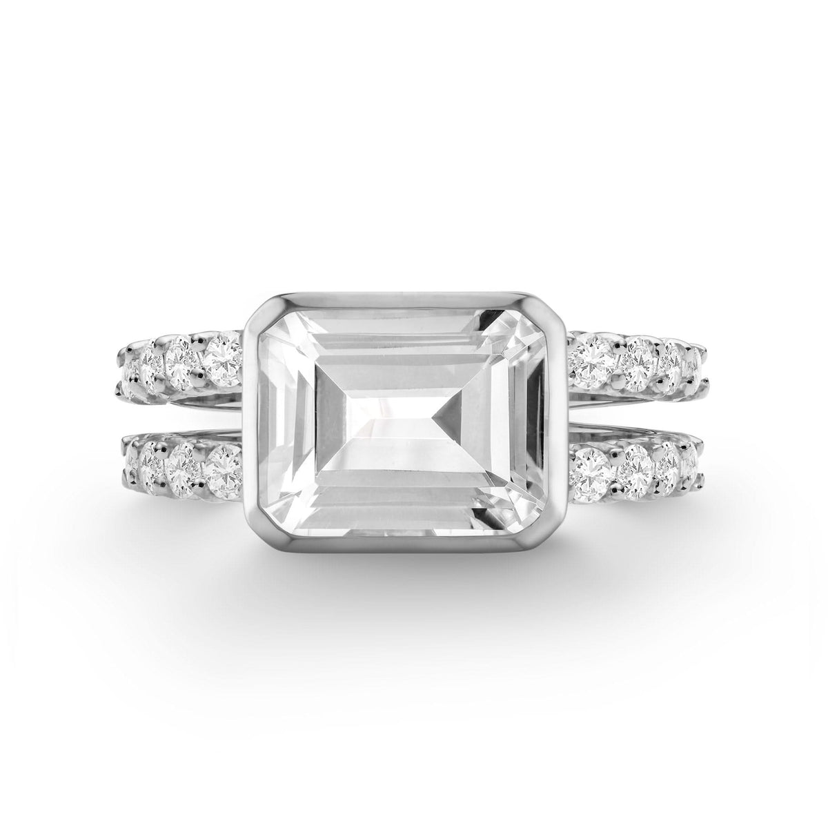 Warren Horizontal White Topaz Ring with Diamonds in 14k Gold (April)