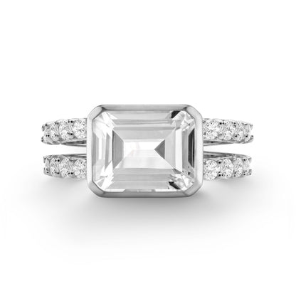 Warren Horizontal White Topaz Ring with Diamonds in 14k Gold (April)