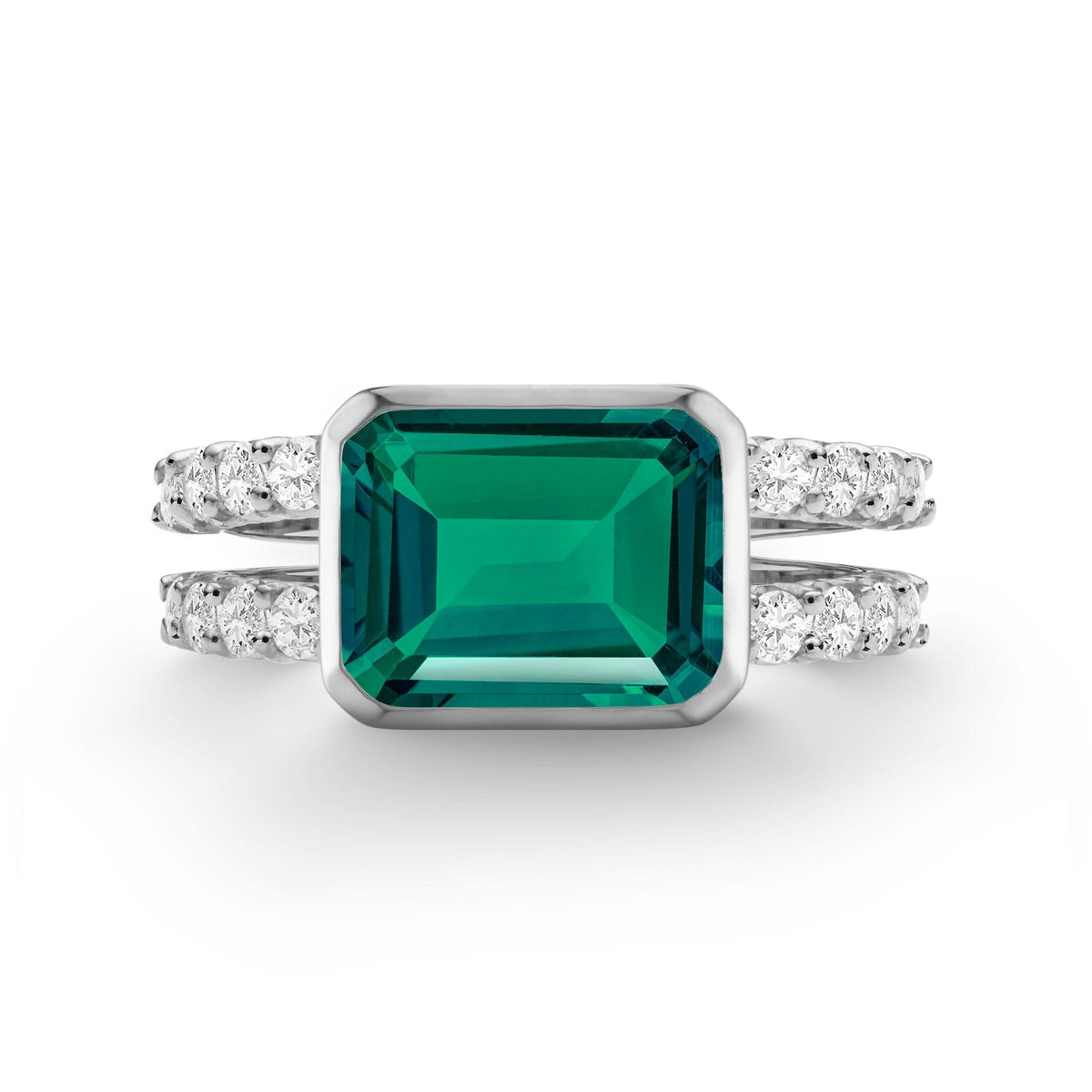 Warren Horizontal Emerald Ring with Diamonds in 14k Gold (May)