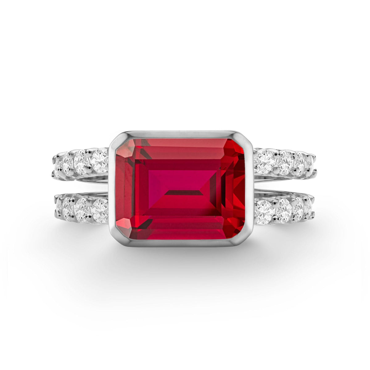 Warren Horizontal Ruby Ring with Diamonds in 14k Gold (July)