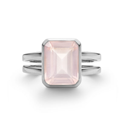 Warren Vertical Rose Quartz Ring in 14k Gold (October)