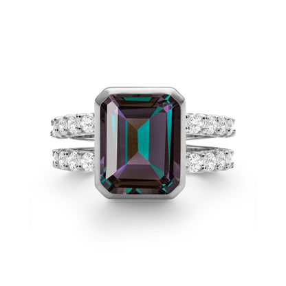 Warren Vertical Alexandrite Ring with Diamonds in 14k Gold (June)
