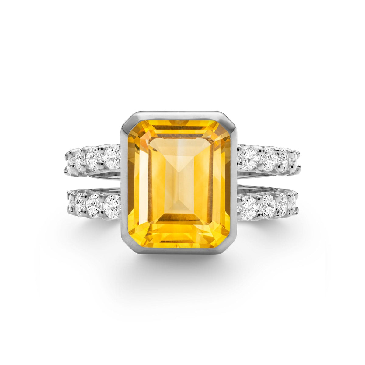 Warren Vertical Citrine Ring with Diamonds in 14k Gold (November)