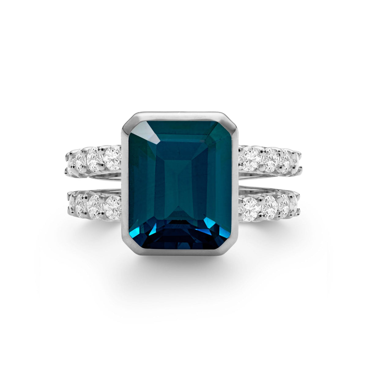 Warren Vertical Atlantic Blue Topaz Ring with Diamonds in 14k Gold (December)