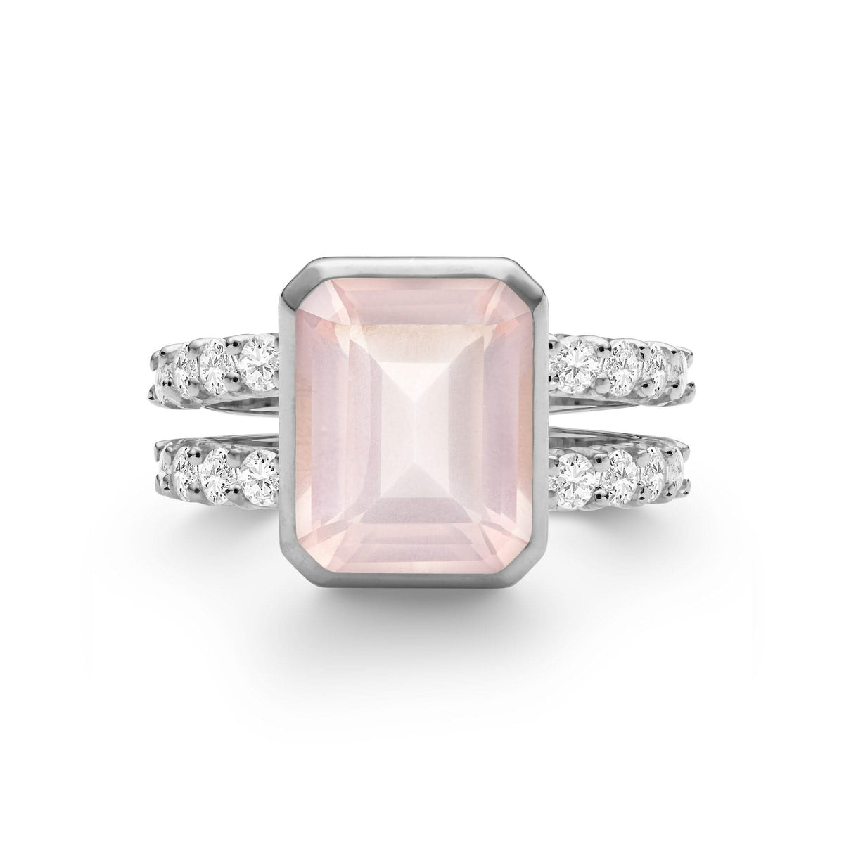 Warren Vertical Rose Quartz Ring with Diamonds in 14k Gold (October)