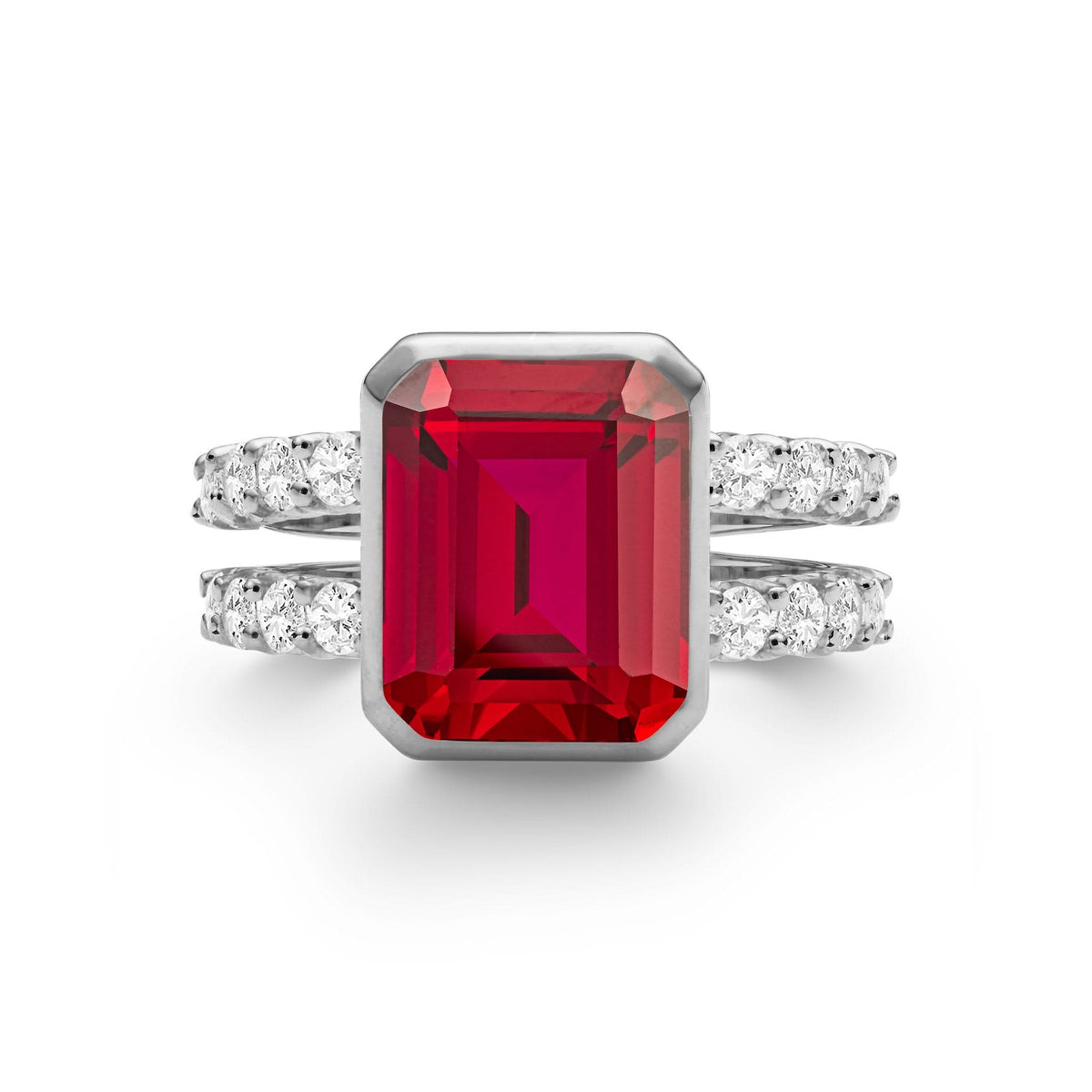 Warren Vertical Ruby Ring with Diamonds in 14k Gold (July)