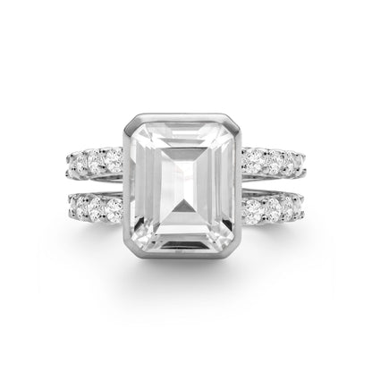 Warren Vertical White Topaz Ring with Diamonds in 14k Gold (April)