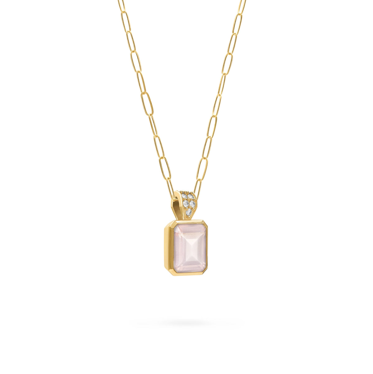 Warren Rose Quartz Pendant with Diamond Bail in 14k Gold (October)