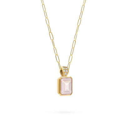 Warren Rose Quartz Pendant with Diamond Bail in 14k Gold (October)