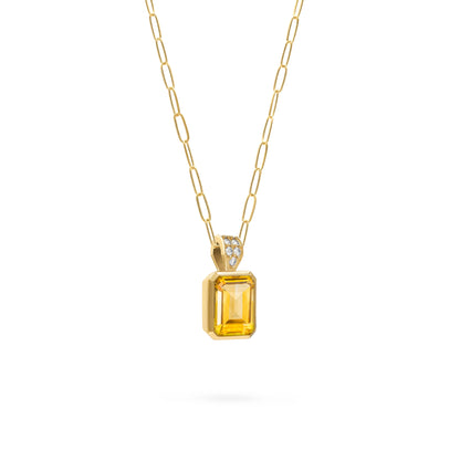 Warren Citrine Pendant with Diamond Bail in 14k Gold (November)