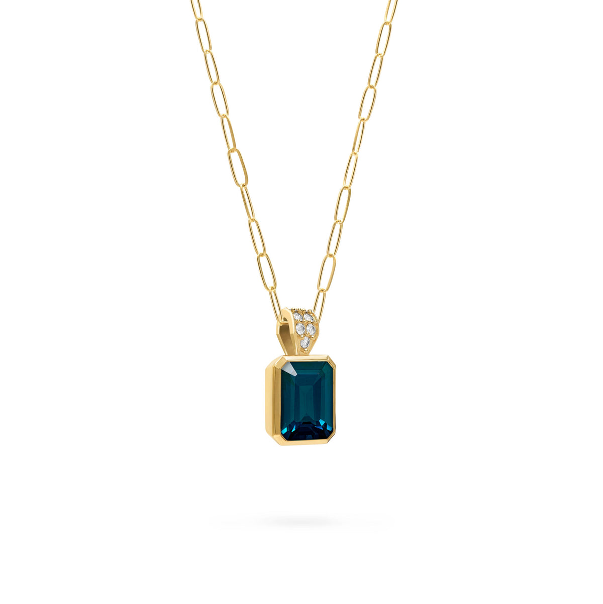 Warren Atlantic Blue Topaz Pendant with Diamond Bail in 14k Gold (December)