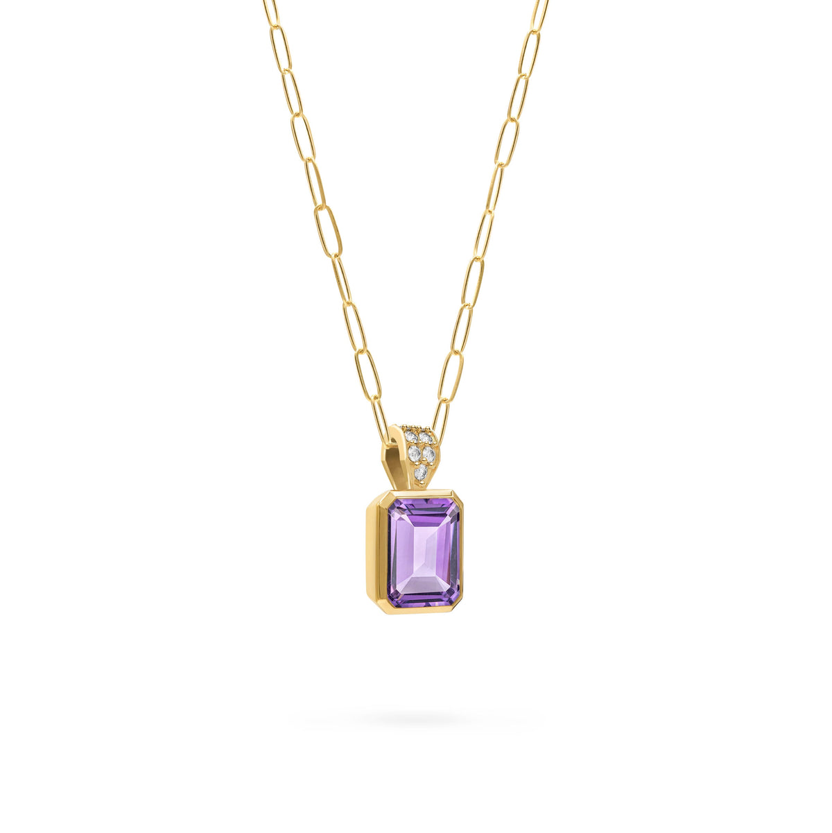 Warren Amethyst Pendant with Diamond Bail in 14k Gold (February)