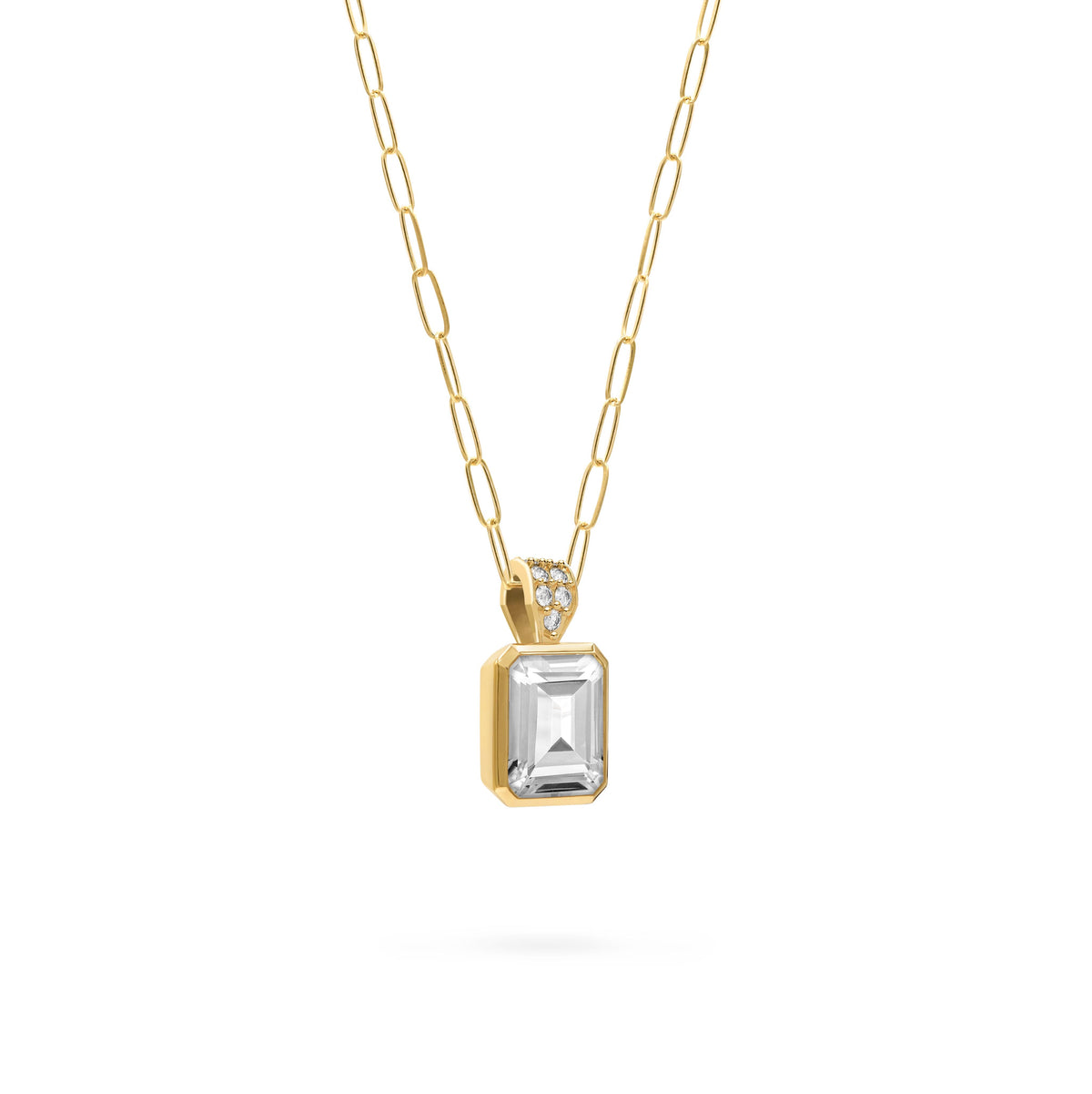 Warren White Topaz Pendant with Diamond Bail in 14k Gold (April)
