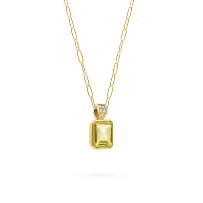 Warren Lemon Verbena Quartz Pendant with Diamond Bail in 14k Gold (August)