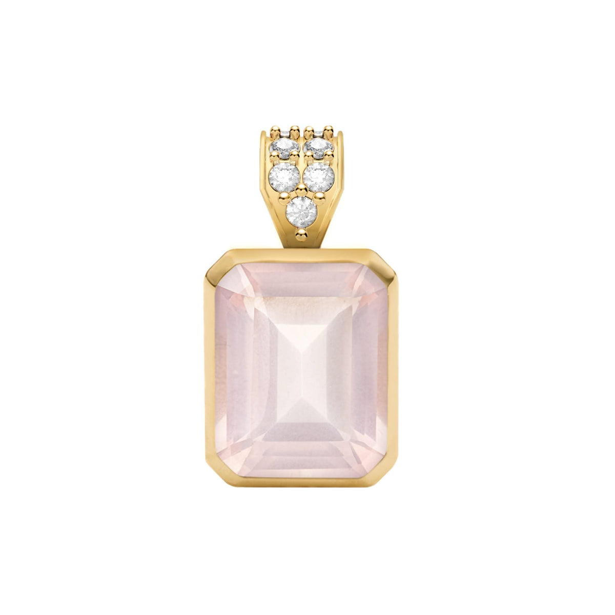 Warren Rose Quartz Pendant with Diamond Bail in 14k Gold (October)