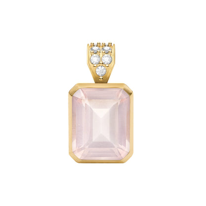 Warren Rose Quartz Pendant with Diamond Bail in 14k Gold (October)