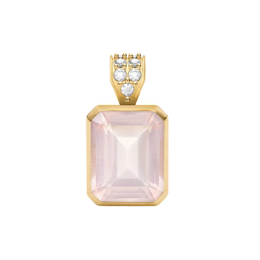 Warren Rose Quartz Pendant with Diamond Bail in 14k Gold (October)