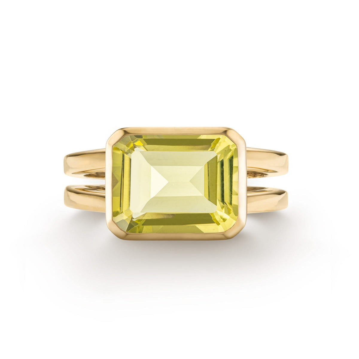 Warren Horizontal Lemon Verbena Quartz Ring in 14k Gold (August)