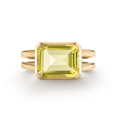 Warren Horizontal Lemon Verbena Quartz Ring in 14k Gold (August)