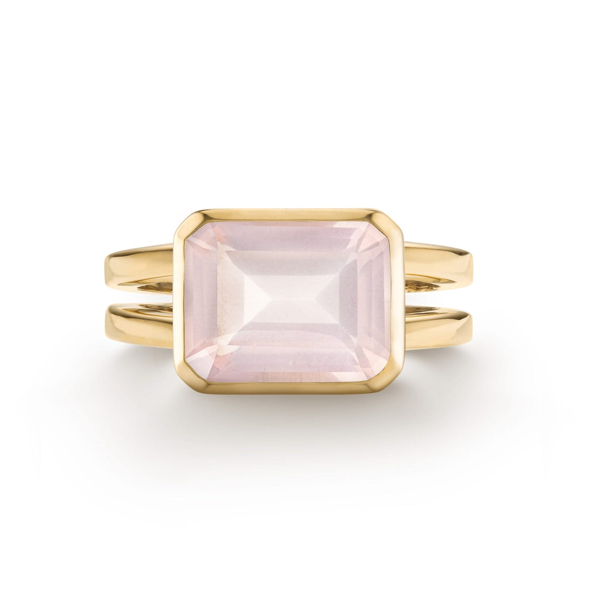 Warren Horizontal Rose Quartz Ring in 14k Gold (October)