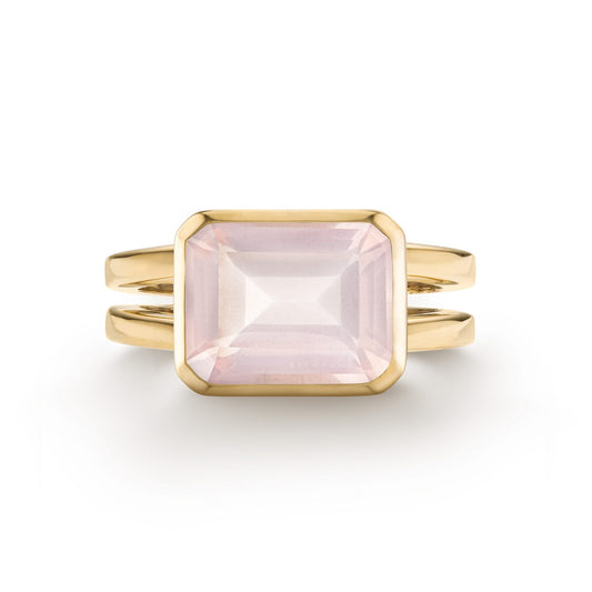 Warren Horizontal Rose Quartz Ring in 14k Gold (October)