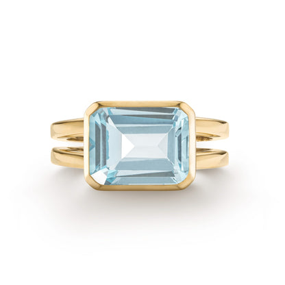 Warren Horizontal Nantucket Blue Topaz Ring in 14k Gold (December)