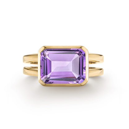 Warren Horizontal Amethyst Ring in 14k Gold (February)