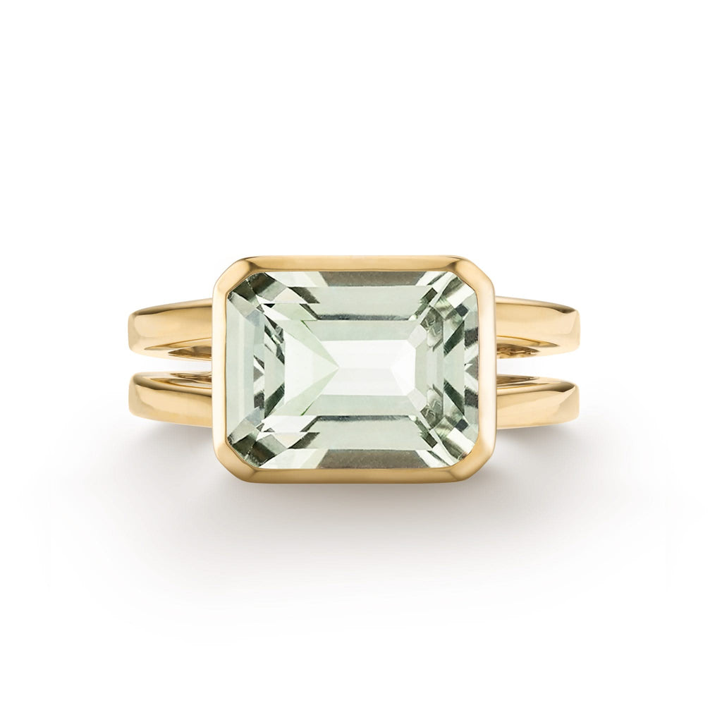 Warren Horizontal Green Amethyst Ring in 14k Gold (February)