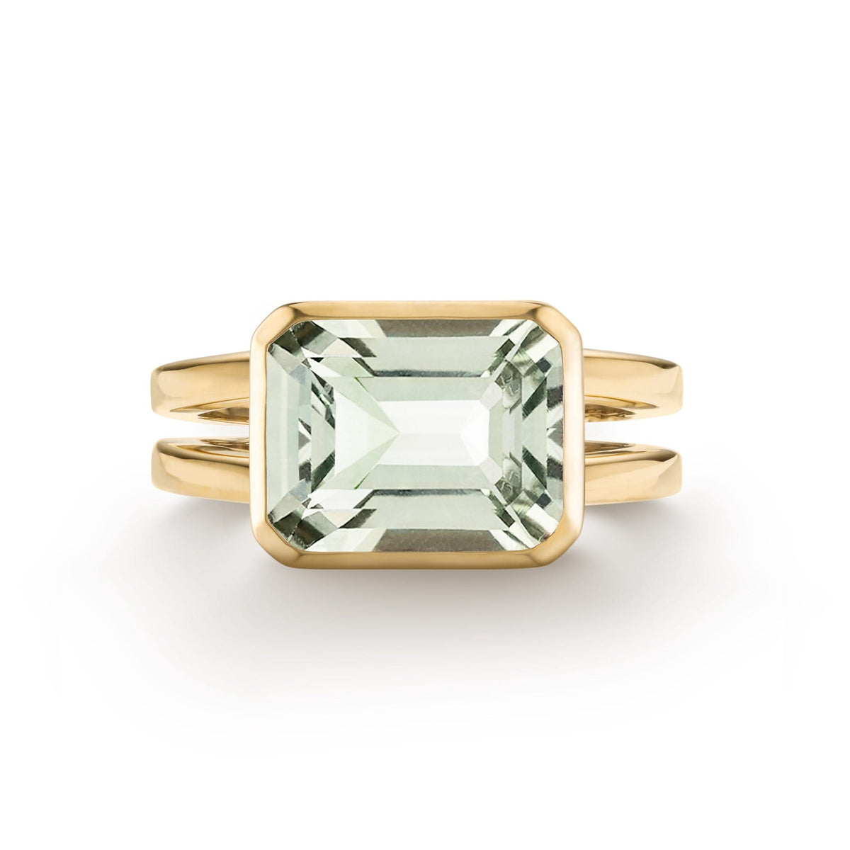 Warren Horizontal Green Amethyst Ring in 14k Gold (February)