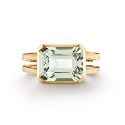 Warren Horizontal Green Amethyst Ring in 14k Gold (February)