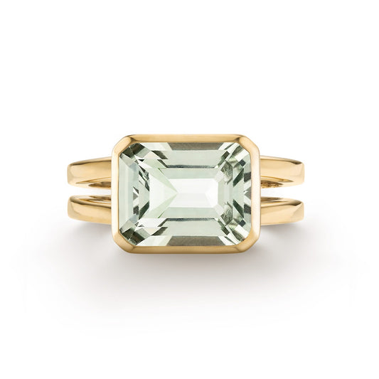 Warren Horizontal Green Amethyst Ring in 14k Gold (February)