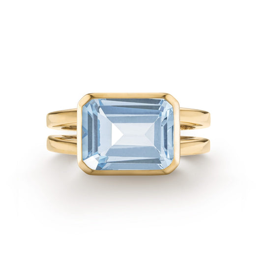 Warren Horizontal Aquamarine Ring in 14k Gold (March)