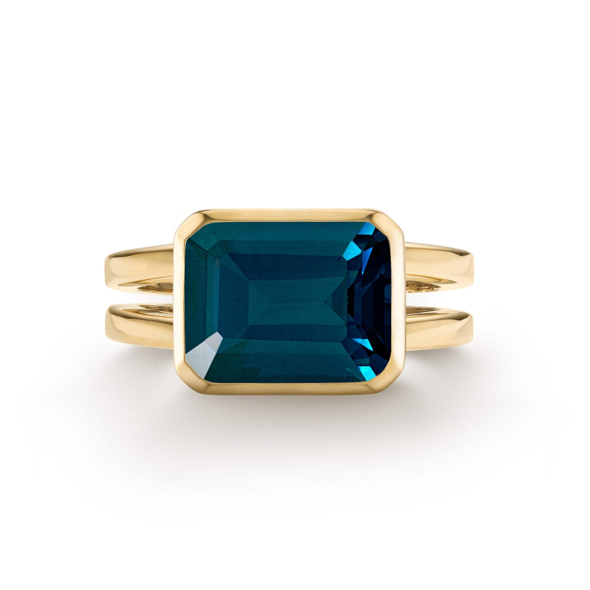Warren Horizontal Atlantic Blue Topaz Ring in 14k Gold (December)