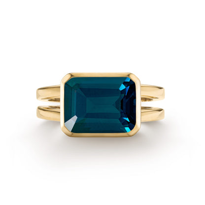 Warren Horizontal Atlantic Blue Topaz Ring in 14k Gold (December)