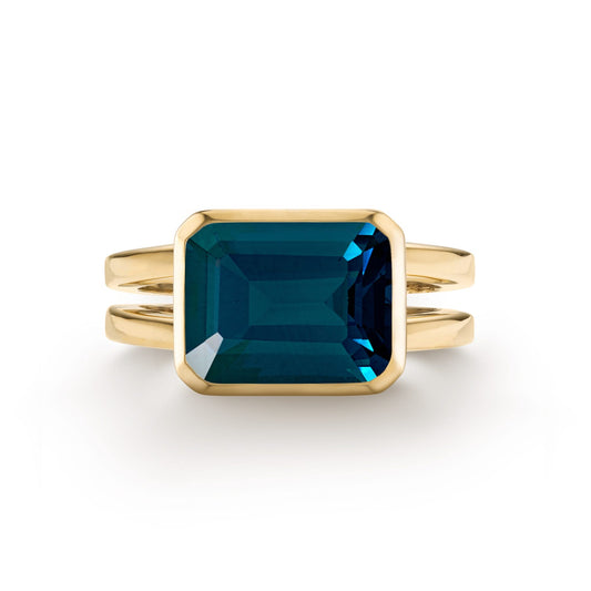 Warren Horizontal Atlantic Blue Topaz Ring in 14k Gold (December)