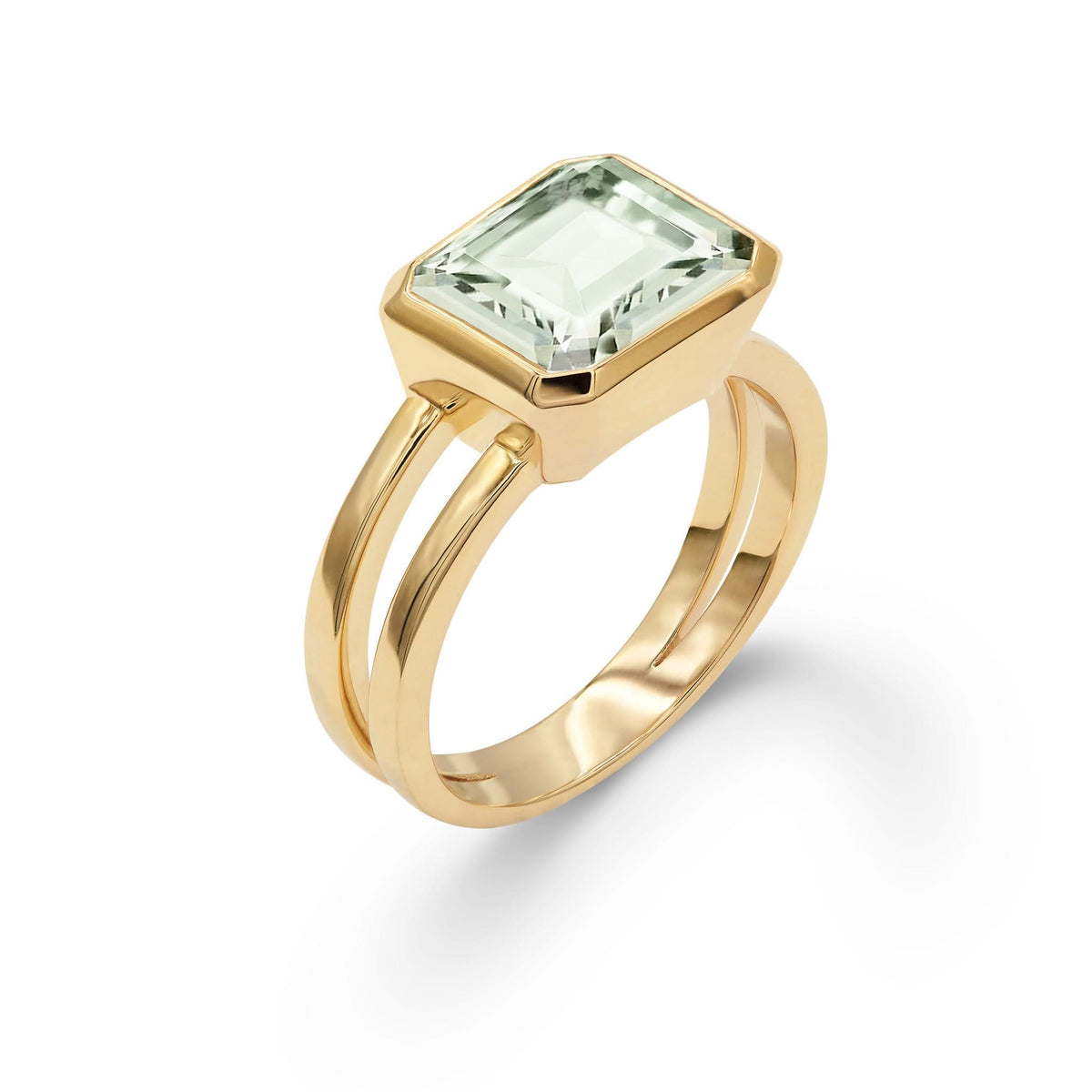 Warren Horizontal Green Amethyst Ring in 14k Gold (February)