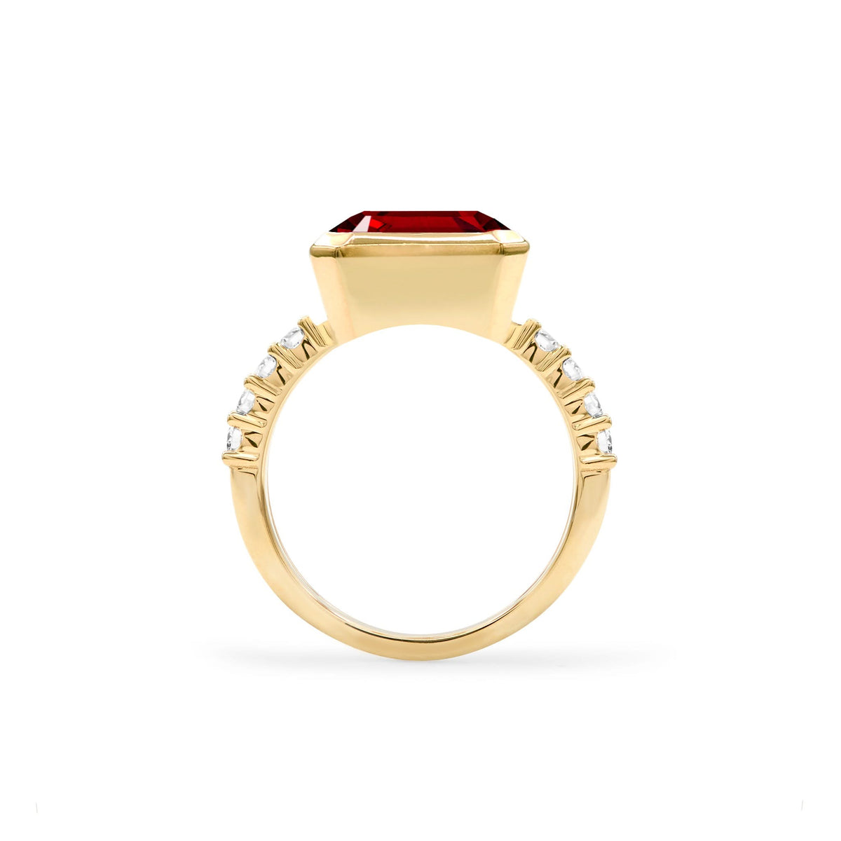 Warren Horizontal Garnet Ring with Diamonds in 14k Gold (January)