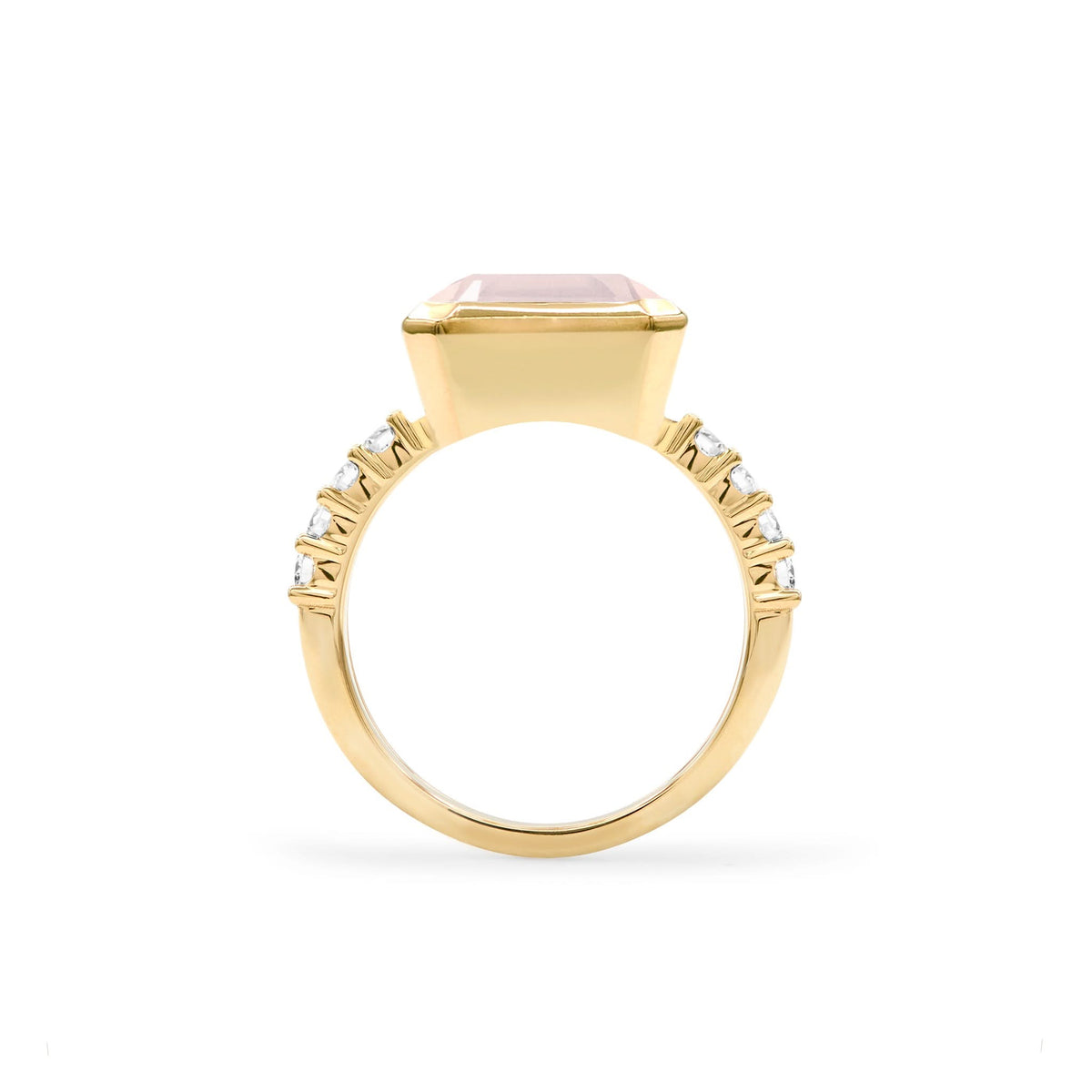 Warren Horizontal Rose Quartz Ring with Diamonds in 14k Gold (October)