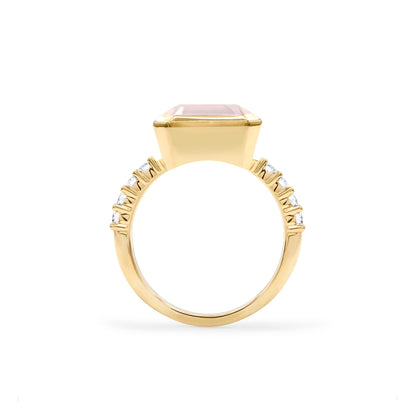 Warren Horizontal Rose Quartz Ring with Diamonds in 14k Gold (October)