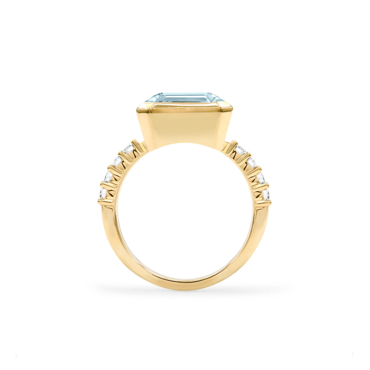 Warren Horizontal Nantucket Blue Topaz Ring with Diamonds in 14k Gold (December)