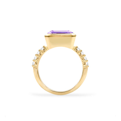 Warren Horizontal Amethyst Ring with Diamonds in 14k Gold (February)